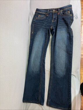 Classic Men's Dark Blue Bootcut Jeans with Whisker Fade